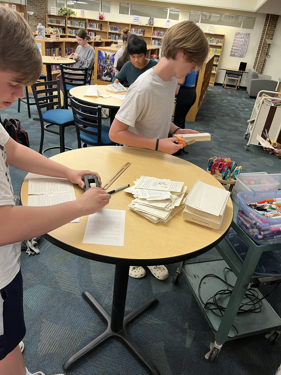 Students creating book page crafts in the #robioUS library. #oneCCPS #libraries