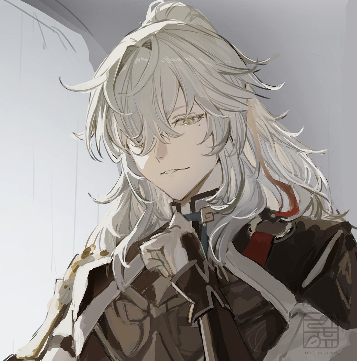 1boy male focus solo long hair hair over one eye armor ponytail  illustration images