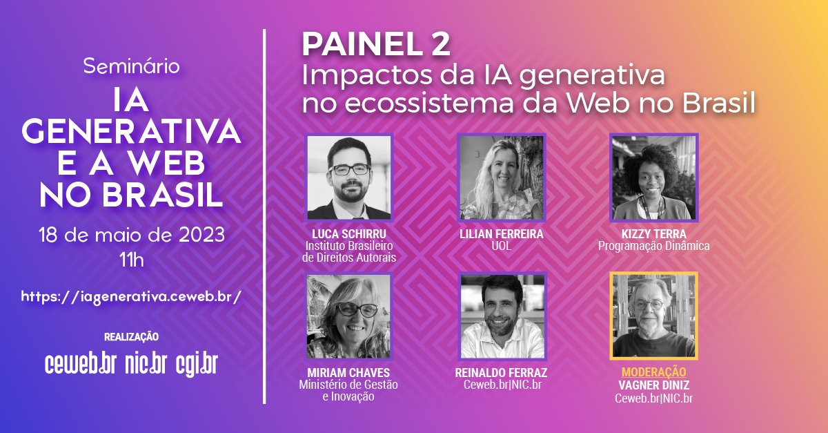 O que muda na Web com a #IA generativa? O que acontecerá com o avanço de tecnologias capazes de gerar imagens, textos, vídeos e áudios realistas? Quais são as questões éticas? Se essas são suas dúvidas, inscreva-se no seminário IA Generativa na Web > iagenerativa.ceweb.br