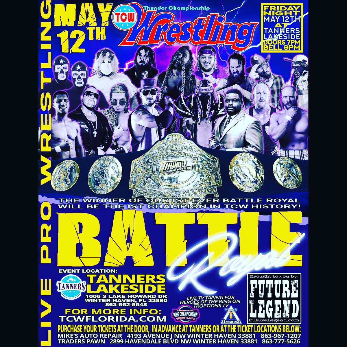 TCWflorida's tweet photo. Tomorrow night at #TannersLakeside in #WinterHaven we will crown our 1st Ever @TCWflorida Champion! Who will it be? Don’t miss it! @TokyoMonster10 @TheChicoAdams @GusDeLaVega84 @somuchFrick @AyalaPort @budd_heavy @RayBeezBoots @FranciscoCiatso @norbertotjr1999 & many more! #tcw https://t.co/1iVRry0QSr