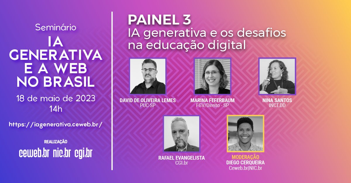A educação transforma o mundo, mas como será transformada em tempos de inteligência artificial generativa na Web? Será possível usá-la para melhorar a aprendizagem? Esse é mais um tema que especialistas vão tentar descobrir no dia 18/5. Inscreva-se: iagenerativa.ceweb.br