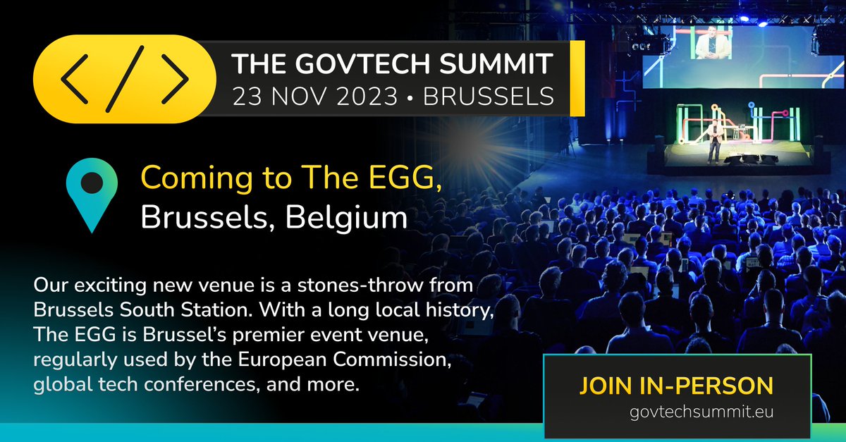 The GovTech Summit (@sommetgovtech) on Twitter photo The world’s leading event for public sector #innovation is back in an exciting new location!
We're delighted to announce the #GovTechSummit will be held at <a href="/TheEggBrussels/">The EGG Brussels</a> - Brussel's premier event venue! 🇧🇪
Help scale GovTech's impact together 🟡 govtechsummit.eu The world’s leading event for public sector #innovation is back in an exciting new location!
We're delighted to announce the #GovTechSummit will be held at <a href="/TheEggBrussels/">The EGG Brussels</a> - Brussel's premier event venue! 🇧🇪
Help scale GovTech's impact together 🟡 govtechsummit.eu
