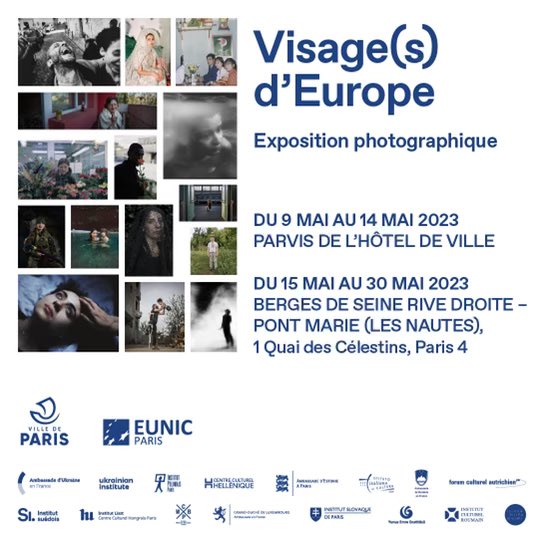 VISAGE(S) D’EUROPE - EXPOSITION sur le parvis de l’Hôtel de Ville et sur les Berges de Seine <a href="/Paris/">Paris</a> 
Cette nouvelle édition réunit des photographes de 15 pays : 🇸🇪🇦🇹🇸🇰🇧🇬🇬🇷🇪🇪🇧🇪🇭🇺🇺🇦🇸🇮🇮🇹🇱🇺🇵🇱🇹🇷🇷🇴, commissaire de l’exposition : Matylda Borcuch ig : visagesdeurope