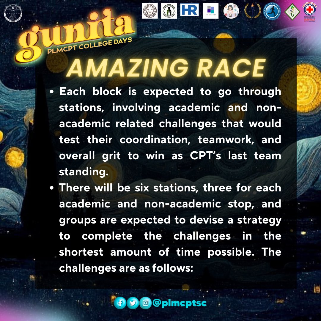 PLMCPTSC's tweet photo. Amazing na amazing nga naman ang race na gaganapin sa ikalawang araw ng Gunita! Sa mga istasyong madadaanan, ang talino at determinasyon ay ‘wag kalilimutan! Paghandaan ang Amazing Race gamit ang mga mechanics na ito.

#GUNITA2023
#CPTBeyondBarriers
#EvidenceInExcellence https://t.co/lKkS2hVz4s