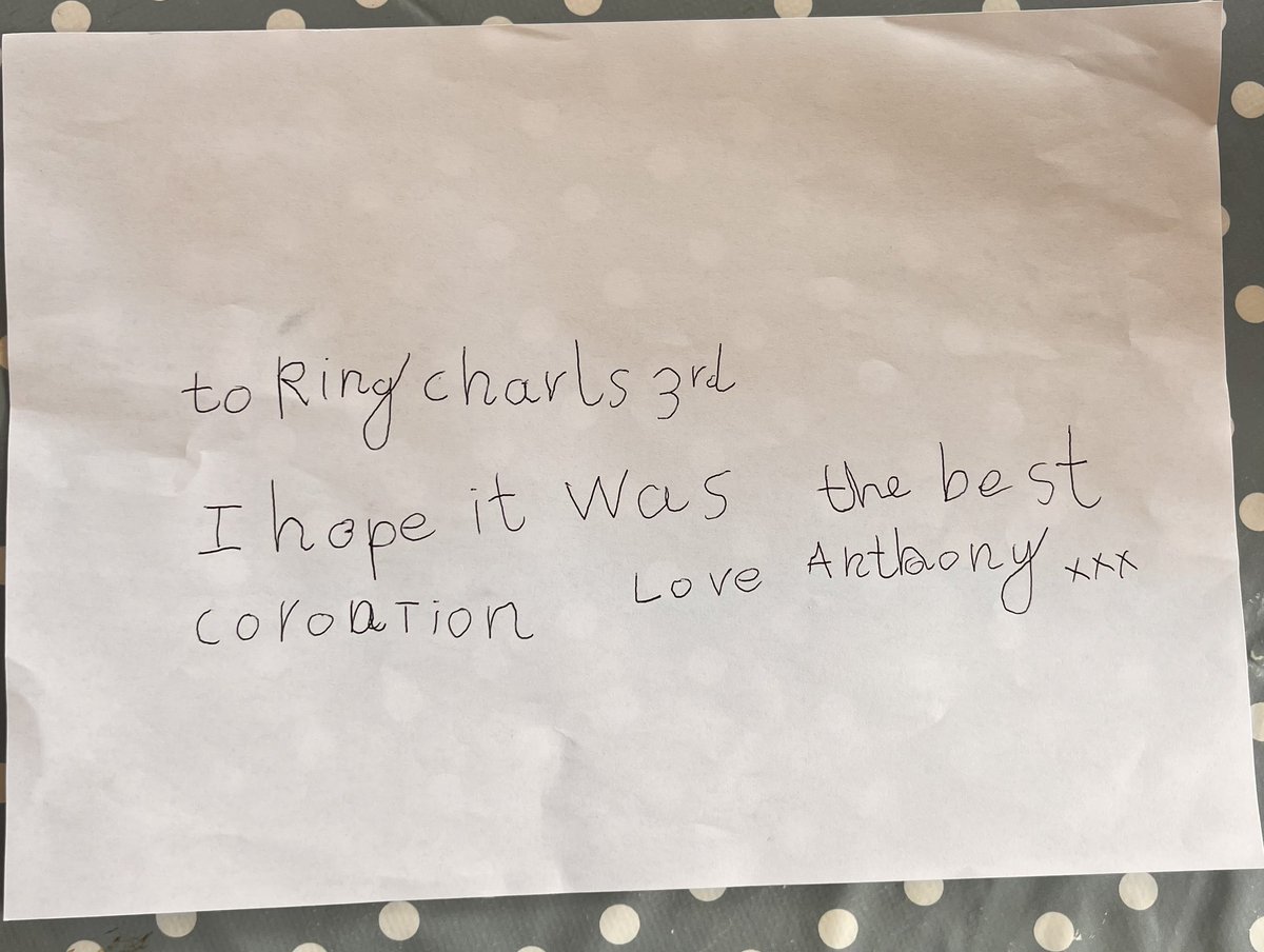 ellie4howells's tweet photo. Tidying my 7yr old sons bedroom and I found this ❤️ #KingCharles #Coronation2023 
@RoyalFamily @KensingtonRoyal https://t.co/HY5q31jN7V