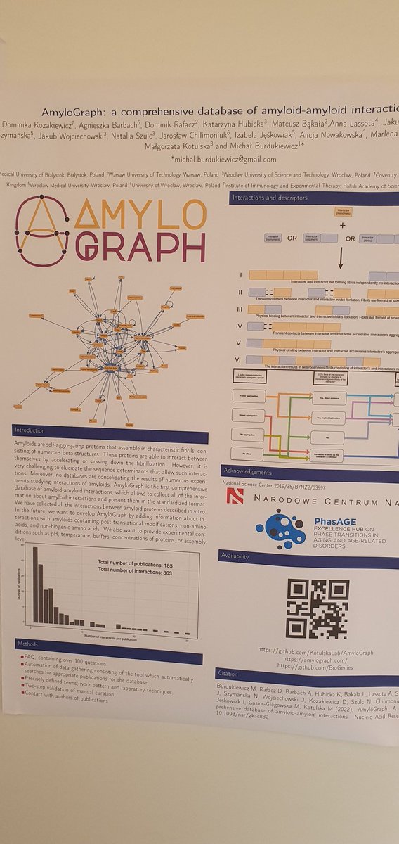 AmyloGraph, the first database of interactions between #amyloid proteins at #PrionBCN23 thanks to the generous support of <a href="/PhasAGE_project/">PhasAGE</a> and <a href="/PPMC_UAB/">Ventura's Lab</a>. Visit us at AmyloGraph.com
