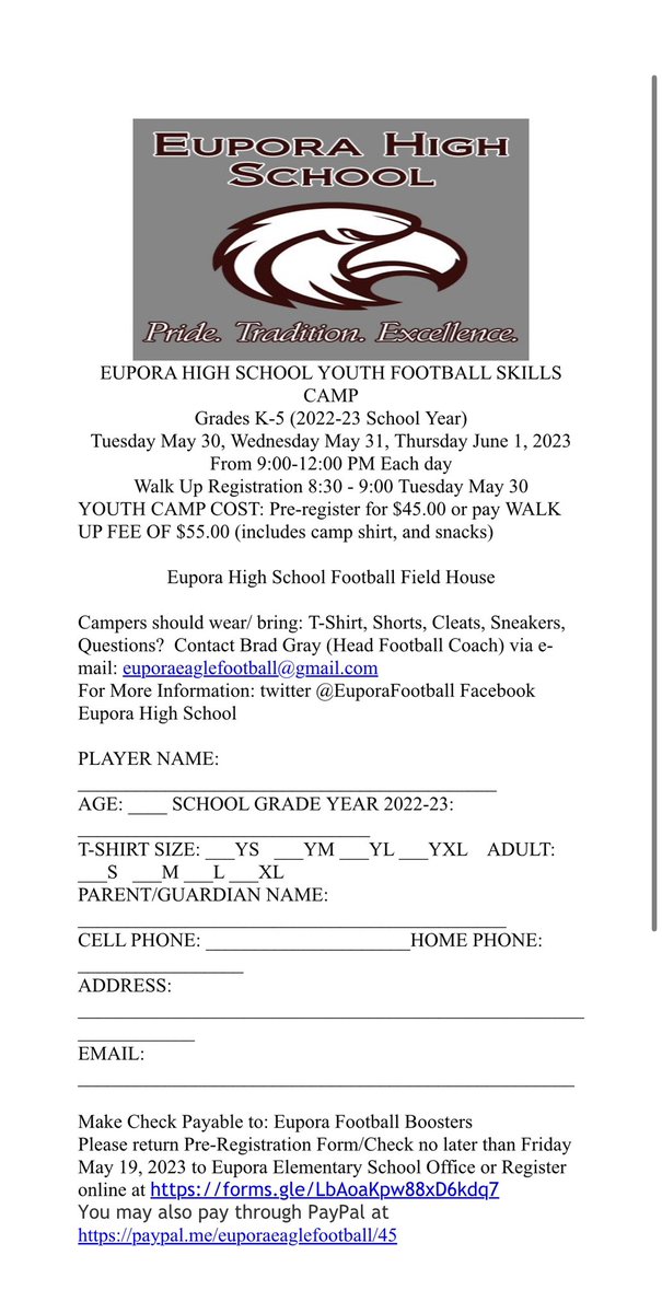 Eupora Football 🏈 on Twitter "Attention all little eagles. Lil Eagle