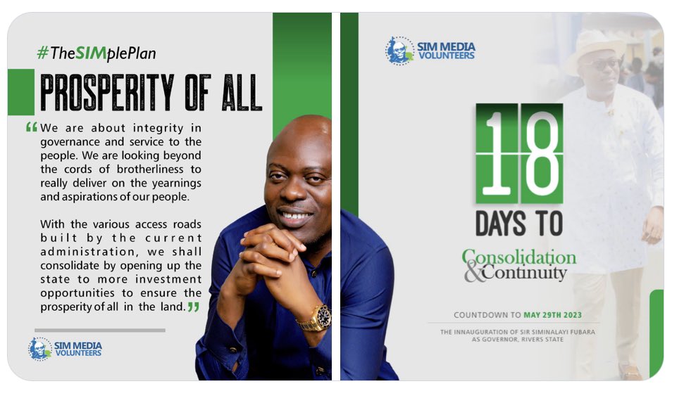 officialmeggito's tweet image. Sir Siminalayi Fubara is about integrity to Governance and Service to the people.

18 days to go.
#TheSimplePlan 
#SimMediaVolunteers