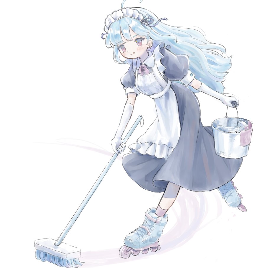 1girl maid bucket solo maid headdress long hair gloves  illustration images