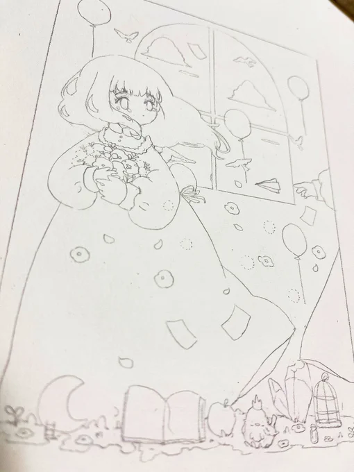 トレース終わり ハガキサイズでもりもりメインの子