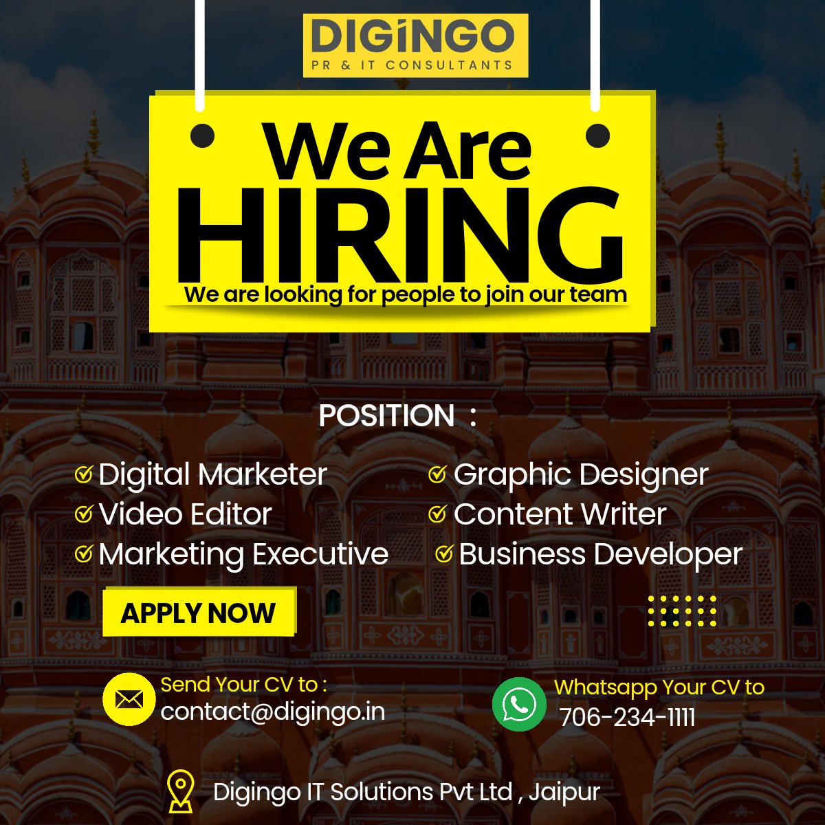 DigingoPR's tweet photo. Attention job seekers in #JaipurJob !📢 We're looking for talented #interns and freshers to join our team at @DigingoPR !
Are you interested in #PoliticalPR and IT?
Take the first step towards an exciting career in the field of political communication. #JoinOurTeam #WeAreHiring https://t.co/SbZ6dD81Kj