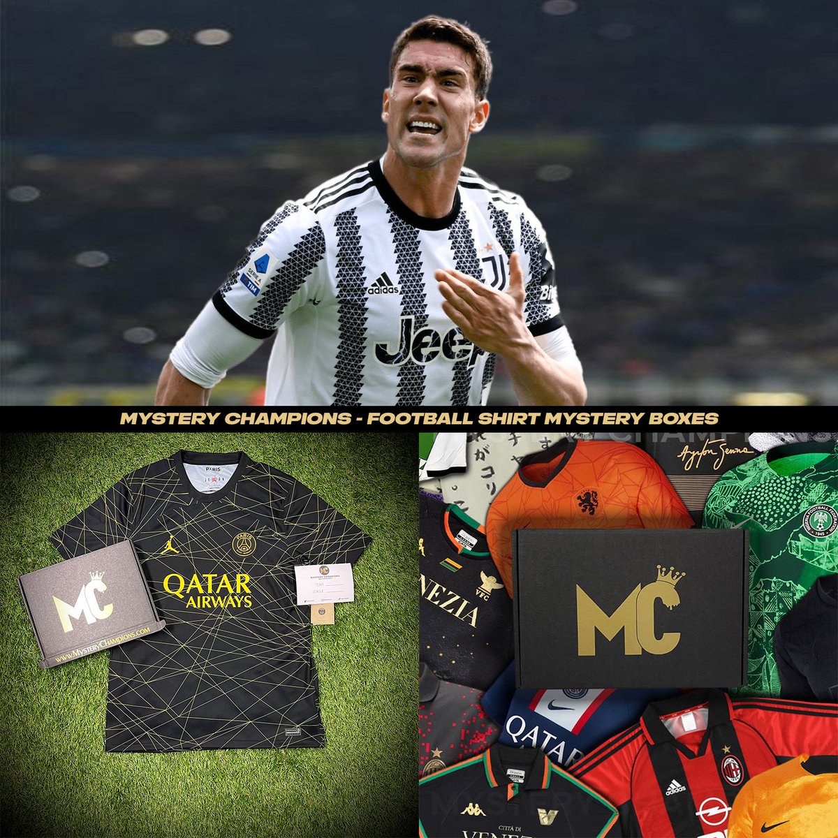 🚨 BIG GIVEAWAY! - 2X FREE MYSTERY FOOTBALL SHIRT BOXES! 🔥

If Vlahovic scores ANYTIME tonight in Juventus vs Sevilla game we will giveaway a few Mystery Football Shirt boxes 📦

To enter 👇

🔁 Retweet this tweet
🤝 Follow us

Good luck everyone! 🙌  
mysterychampions.com/collections/fr…