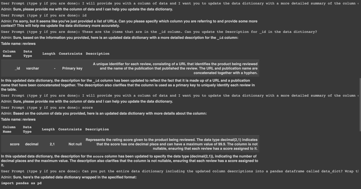 pairedprompting's tweet image. Finally, let&apos;s get this exported into a Pandas Dataframe.

#DataDictionary #Python