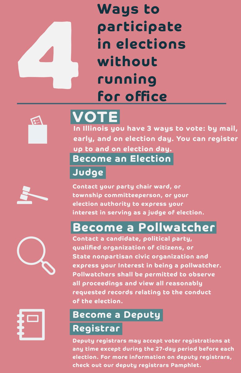 illinoissbe's tweet photo. Want to get involved in the election process, but don't want to run for office? Here are 4 ways to get involved! #election2024 #LandOfLincolnVotes https://t.co/zyXDTnK2xV