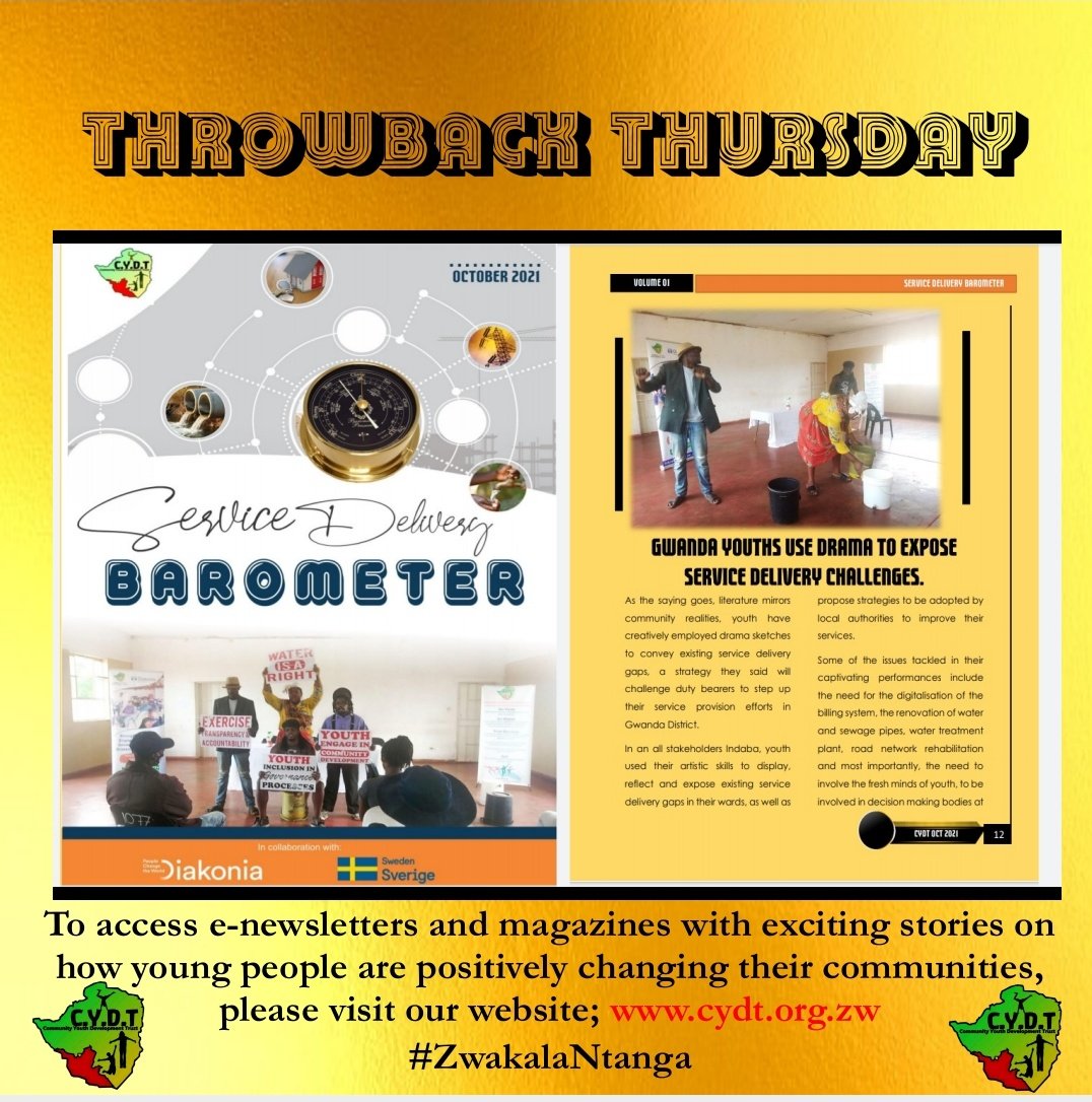 Visit our website cydt.org.zw
to access our e-newsletters and magazines with exciting stories on how young people are positively changing their communities
#ZwakalaNtanga