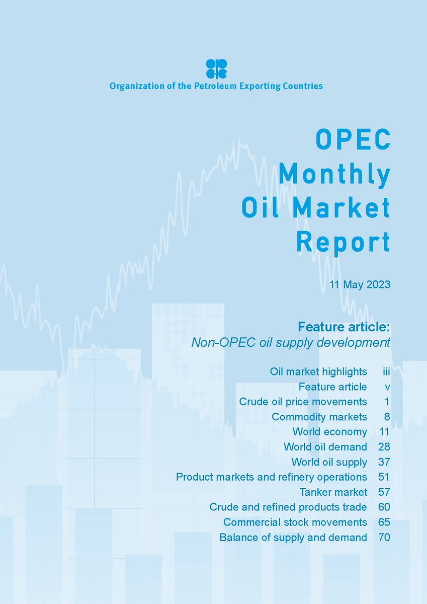 OPECSecretariat's tweet photo. OPEC’s Monthly Oil Market Report for May 2023 is now available online. #OPEC #MOMR

👉https://t.co/4HXBC0VKAM https://t.co/BXAkBblFbg