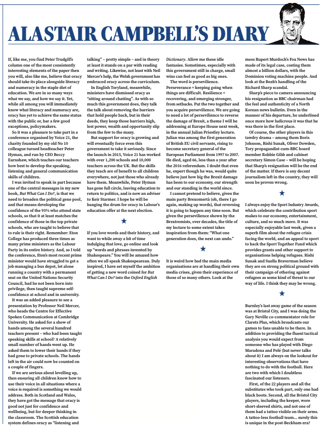 Great to see more vocal support for oracy here from <a href="/campbellclaret/">ALASTAIR CAMPBELL</a>