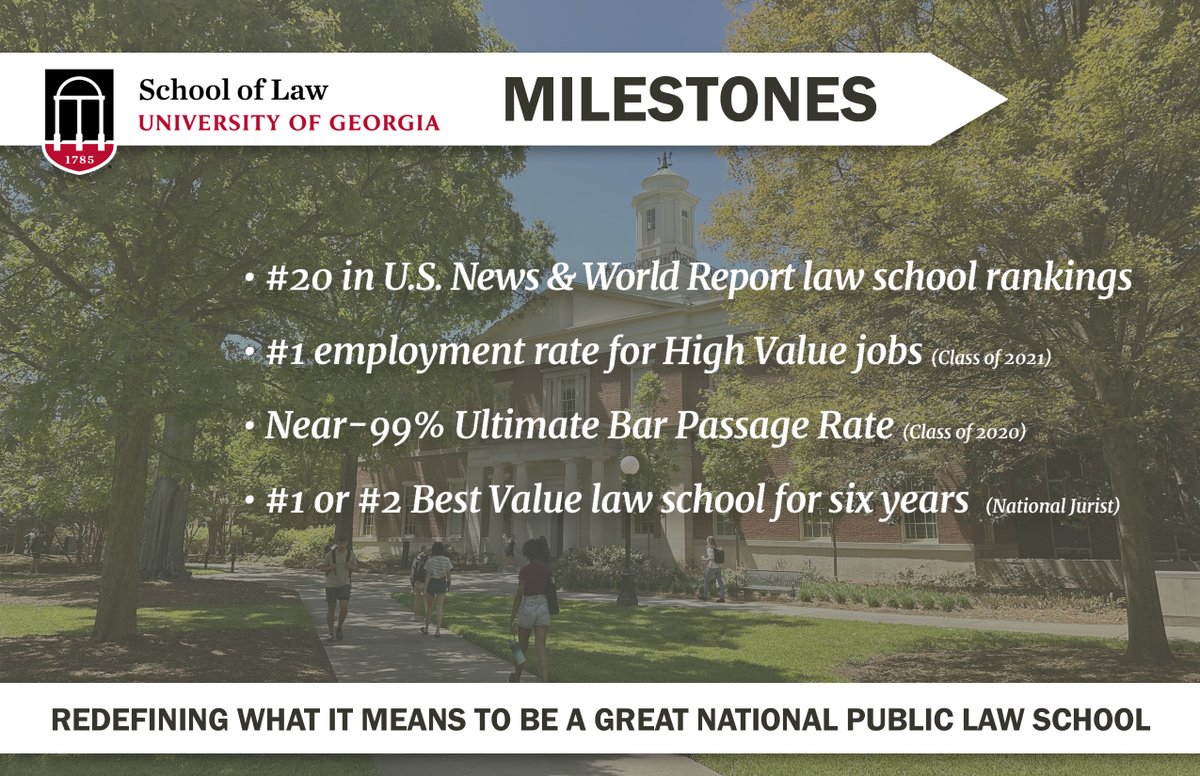 #UGALaw has reached another milestone as it seeks to redefine what it means to be a great national public law  school – one that offers a world-class, hands-on, purpose-driven educational experience while never surrendering its commitment to accessibility. law.uga.edu/news/78431
