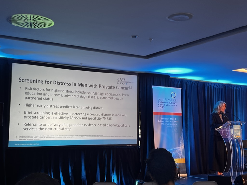 dr_coops's tweet photo. Critically important and overlooked issues in assessing distress among #prostatecancer survivors highlighted by @ChambersInOz #jfigucc23. Who out there is routinely screening for post-cancer tx distress? We do it @ucsfcancer though resources for f/u of the results are limited... https://t.co/61wZV0p4vi