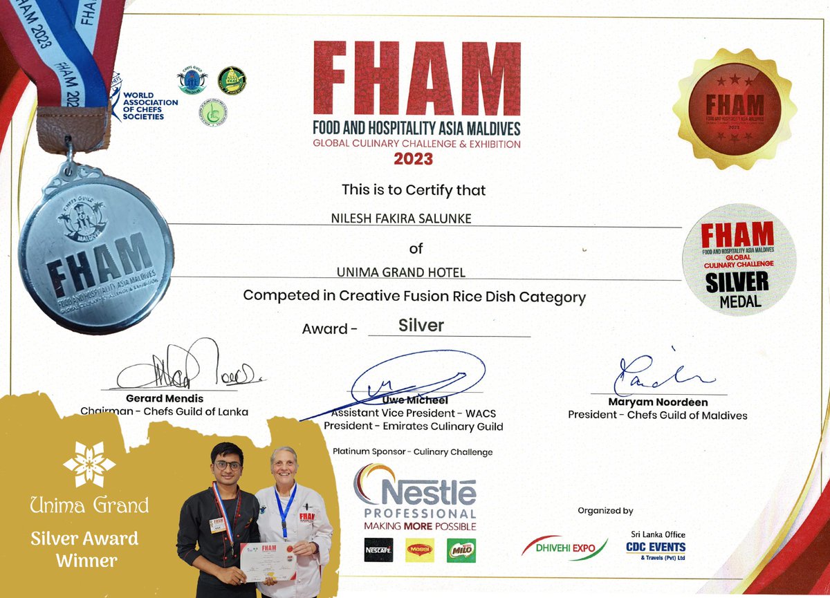 unimaGrand's tweet photo. FHAM 2023, Silver Medal in Creative Fusion Rice Dish Catagory, Chef Nilesh of Unimagrand https://t.co/QJFCxgg6qt