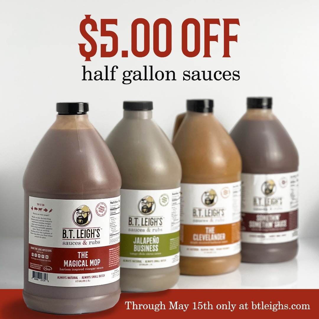 btleighs's tweet image. All our delicious sauces are now available in half-gallon sizes and to celebrate, we're offering a sizzling $5 OFF all half-gallon sizes until May 15th!

Don't miss your chance to score a deal and make your BBQs extra saucy this month. 🔥

#btleighs #flavorunrestrained #sauce