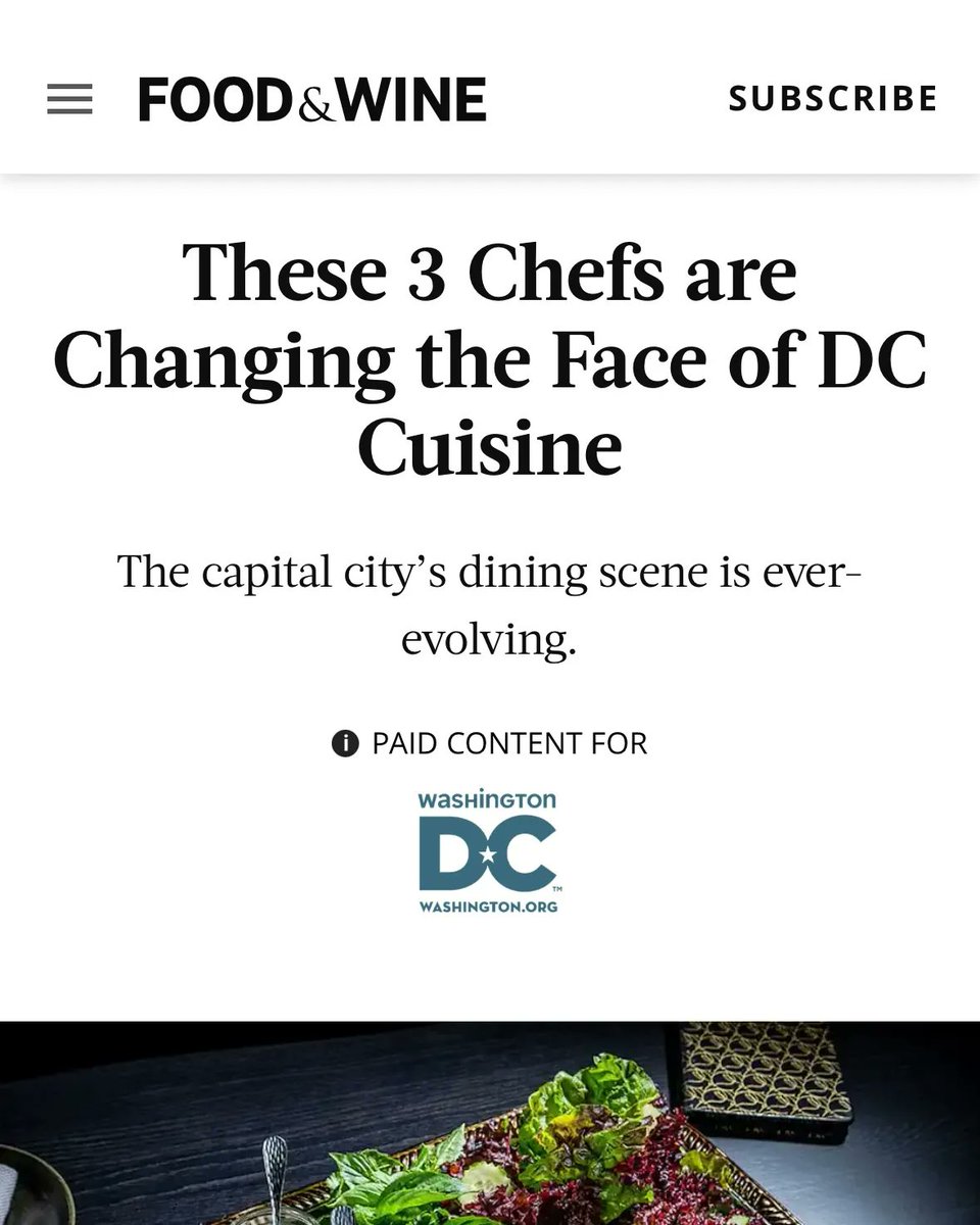 We were delighted to chat with @foodandwine about what makes the DC Dining Scene so special! Read the full piece, also featuring Chef Angel Barreto of Anju and Chef Kevin Tien of Moon Rabbit, below. buff.ly/3MgSHSU @destinationdc