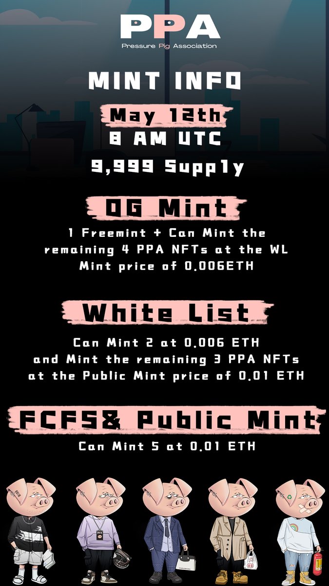 🔥Tomorrow is the day!!!🔥 Mint Entre: ppa-nft.xyz On the 12th of May at 8 AM UTC will start the Mint for PPA NFTs. Please check the image below for Minting rules and information. PPA- Break Norms, Break Free #Mint #OpenSeaNFT #NFT #Ethereum #PPA