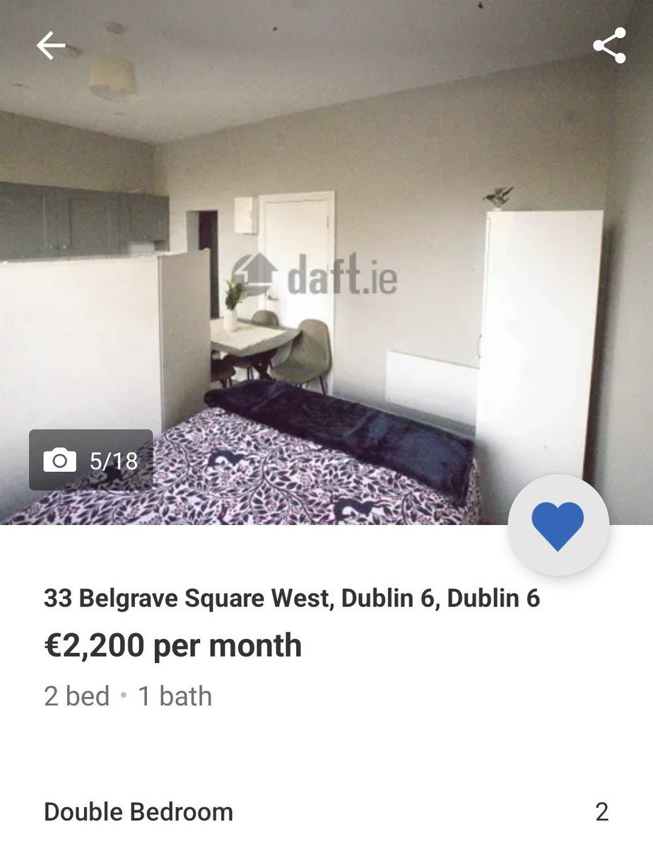 crazyhouseprice's tweet photo. €2,200 for this place. It's listed as a "2 bed". They've put a screen up in the kitchen, thrown a bed behind it and are calling it a bedroom. Horrendous, and also illegal.

https://t.co/5NLlav6Jjj https://t.co/wMdfACJ1y1