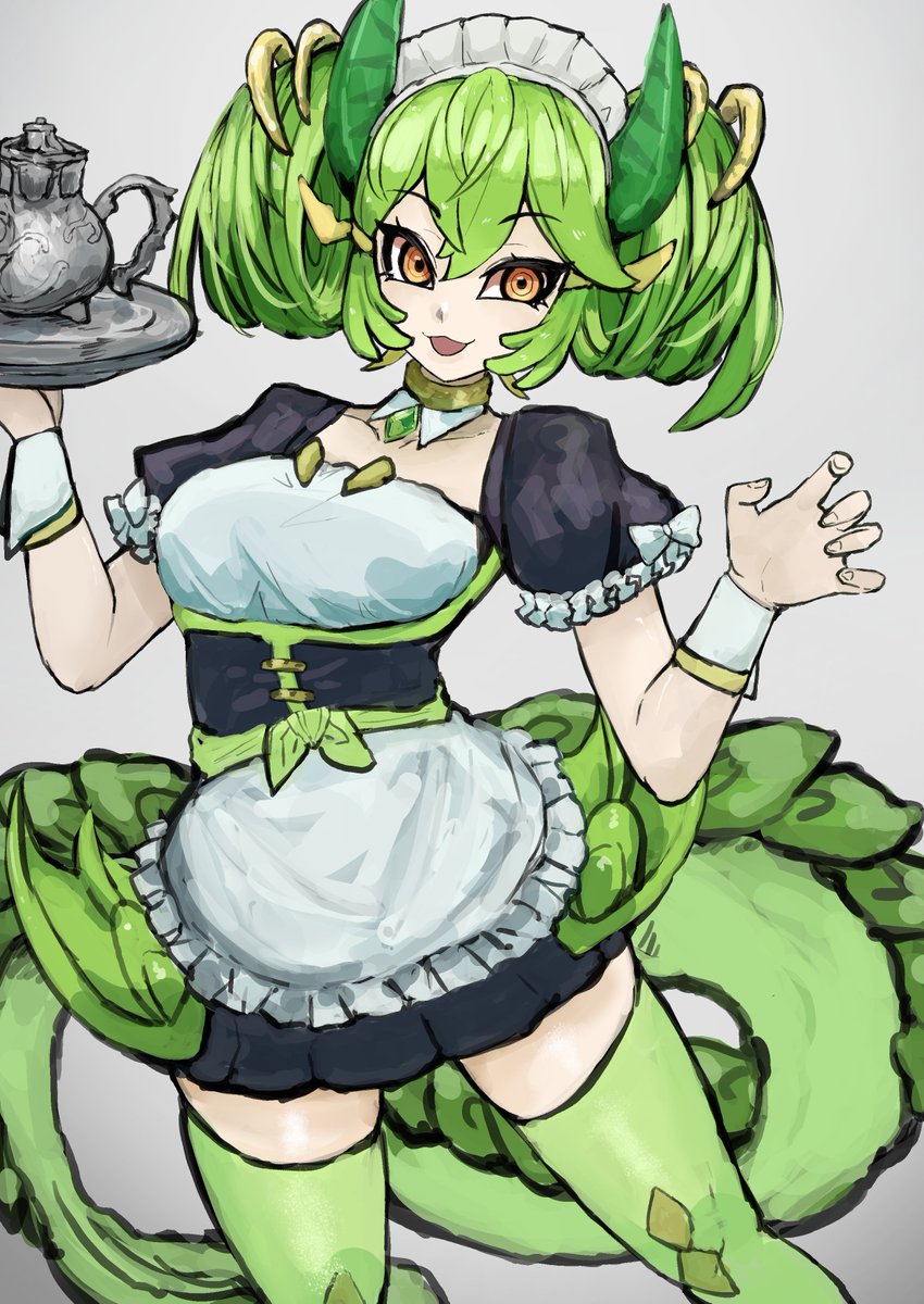 1girl green hair horns solo duel monster dragon girl dragon horns  illustration images