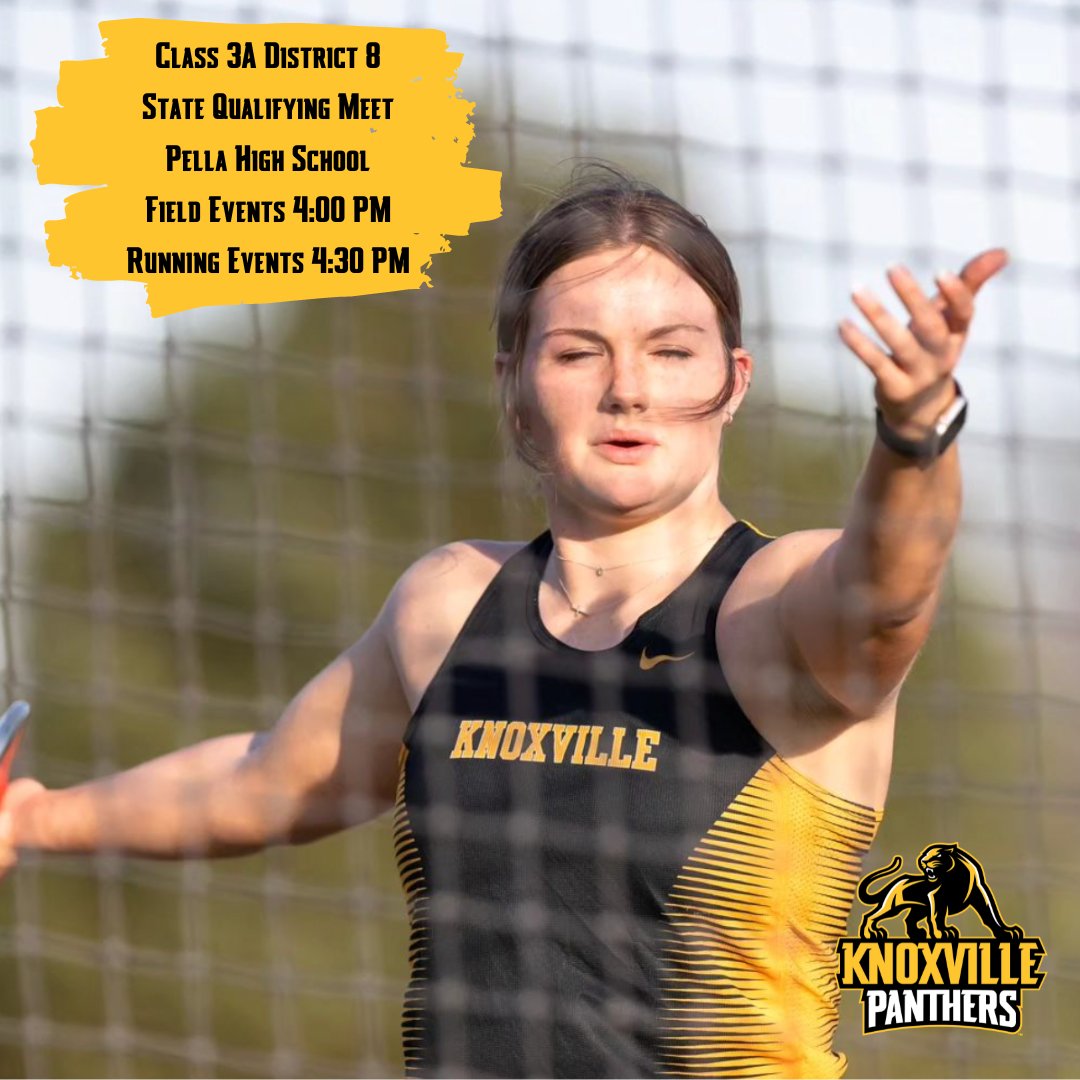 Meet Day!

🗓 Class 3A District 8 State Qualifying Meet
📍 Pella High School
🥏 Field Events 4:00 PM
🏃🏻‍♂️🏃🏼‍♀️ Running Events 4:30PM
🎟 iahsaa.org/tickets/
📊 live.athletic.net/meets/25334