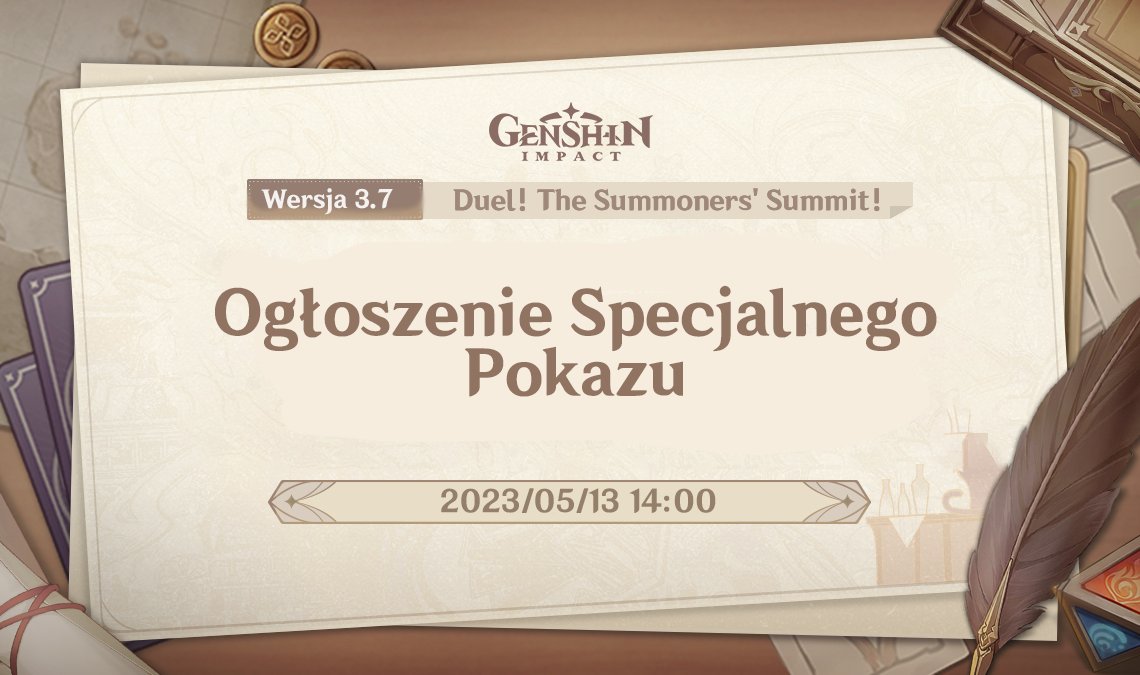 GenshinImpactPL's tweet photo. Już w najbliższą sobotę – 13.05 o godzinie 14:00 rozpocznie się stream, na którym poznamy szczegóły aktualizacji 3.7! 

https://t.co/PKNiUWsAWU https://t.co/AvDEkzSCVi