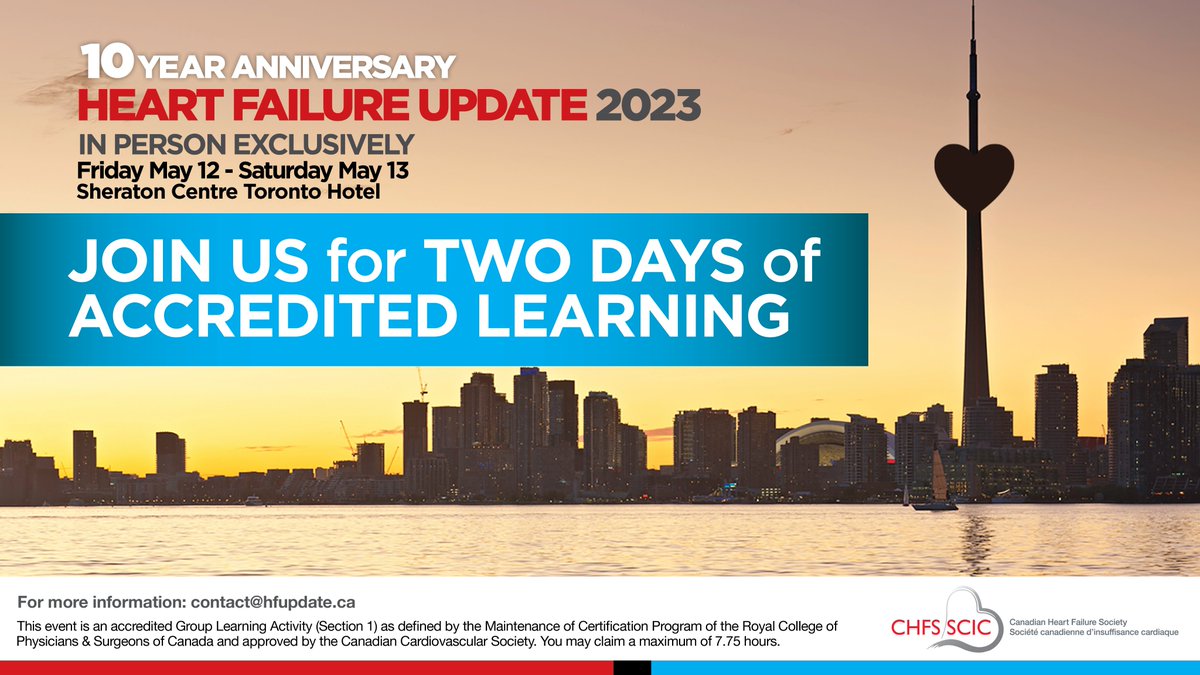 CanHFSociety's tweet photo. We’re excited to welcome participants &amp; colleagues to Heart Failure Update 2023 in downtown Toronto tomorrow &amp; Saturday! This is 🇨🇦’s largest annual meeting devoted to the rapidly evolving field of #HeartFailure. Be sure to follow &amp; share using the hashtag #HFUpdate! https://t.co/rLgkX8QYoy