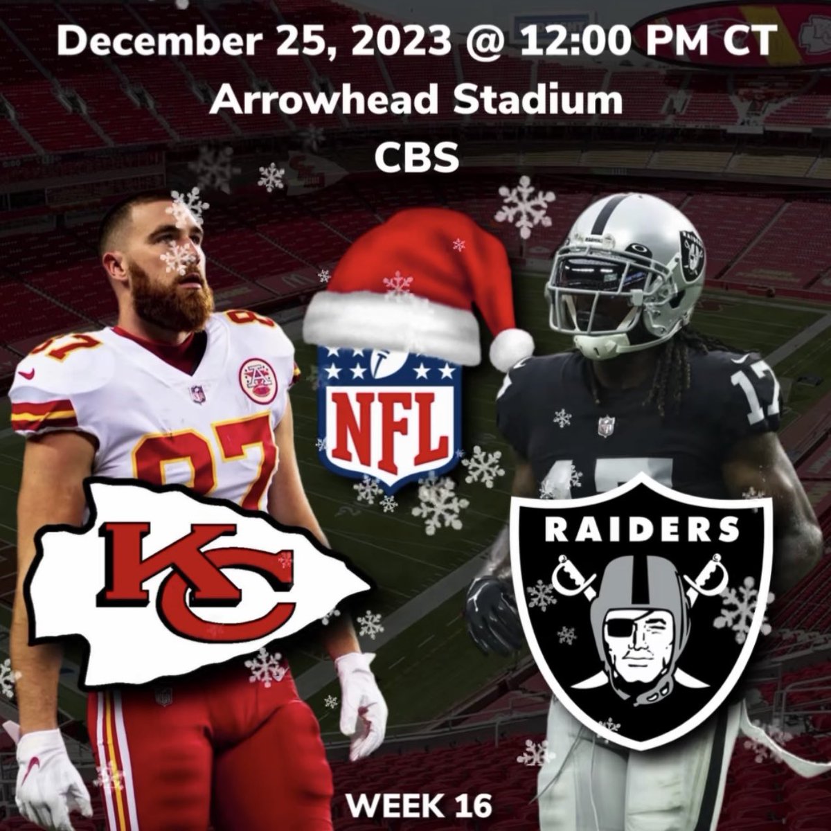 The Chiefs get to demolish the Raiders on Christmas Day. Now that’s a Christmas present!