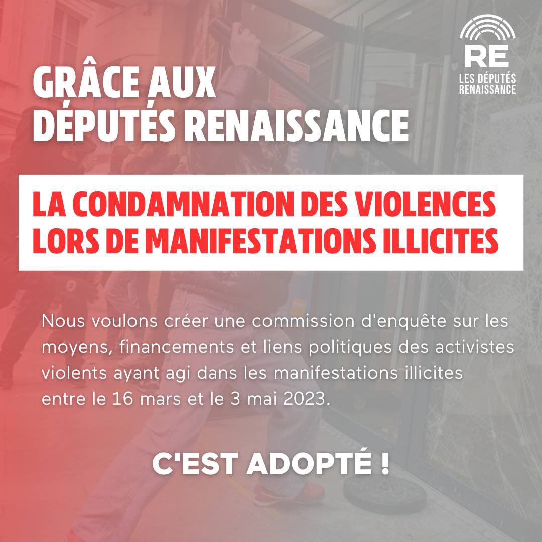 _DidierParis's tweet photo. ￼ 🇫🇷🏛 #DirectAN 🏛 🇫🇷 
L’Assemblée nationale adopte la proposition de résolution portée par les députés Renaissance et Horizons !

Parce que nous ne laisserons jamais aucun acte de violence contre nos forces de l'ordre et les manifestants pacifiques impuni . https://t.co/QMN3dsKTSI