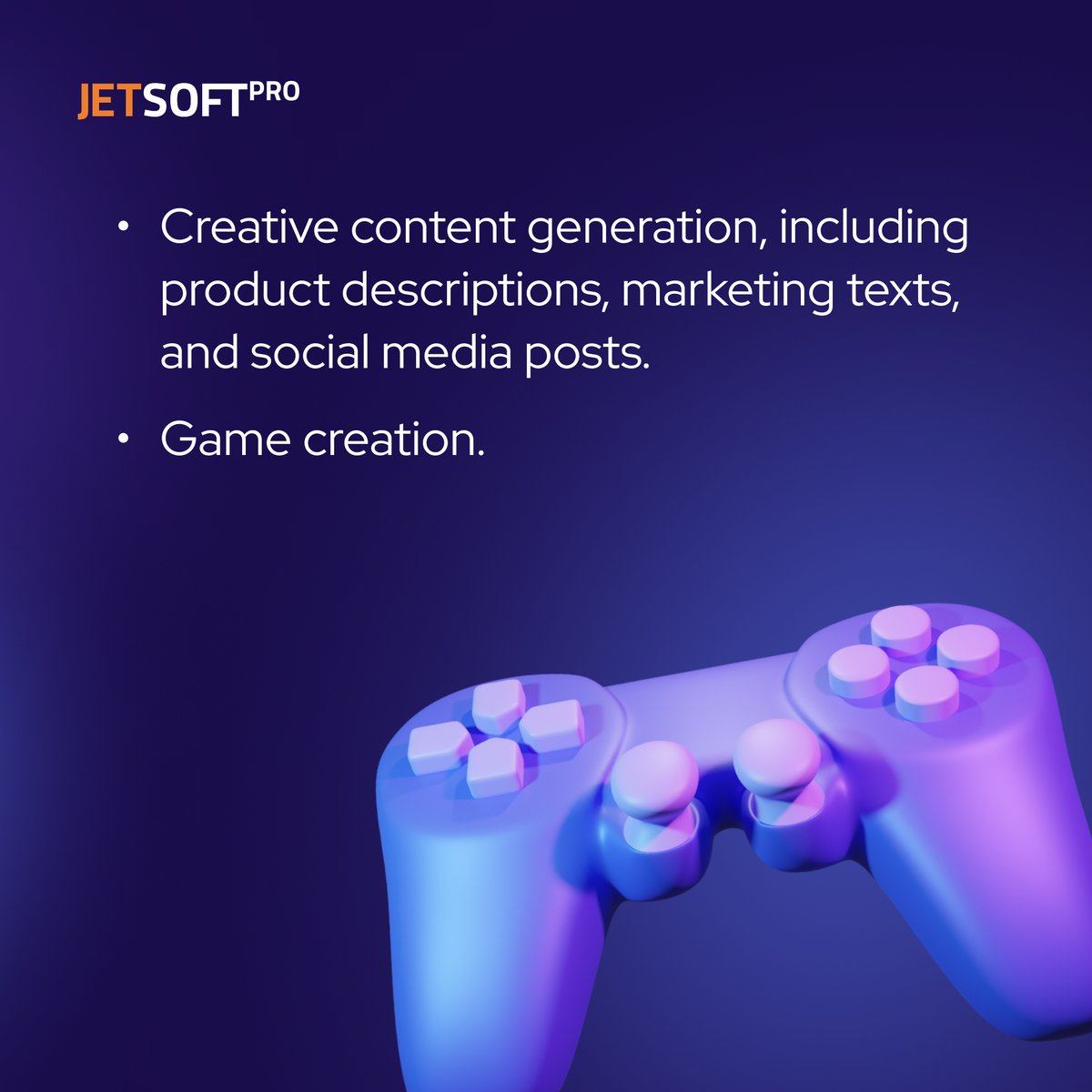 JetSoftPro's tweet photo. If you're interested in #generativeAI technology and want to create your innovative solution, the #softwaredevelopment company #JetSoftPro can help you. ๐
We utilize the latest algorithms to develop generative #AI solutions that are capable of generating content on their own. https://t.co/aaUtRezSeI