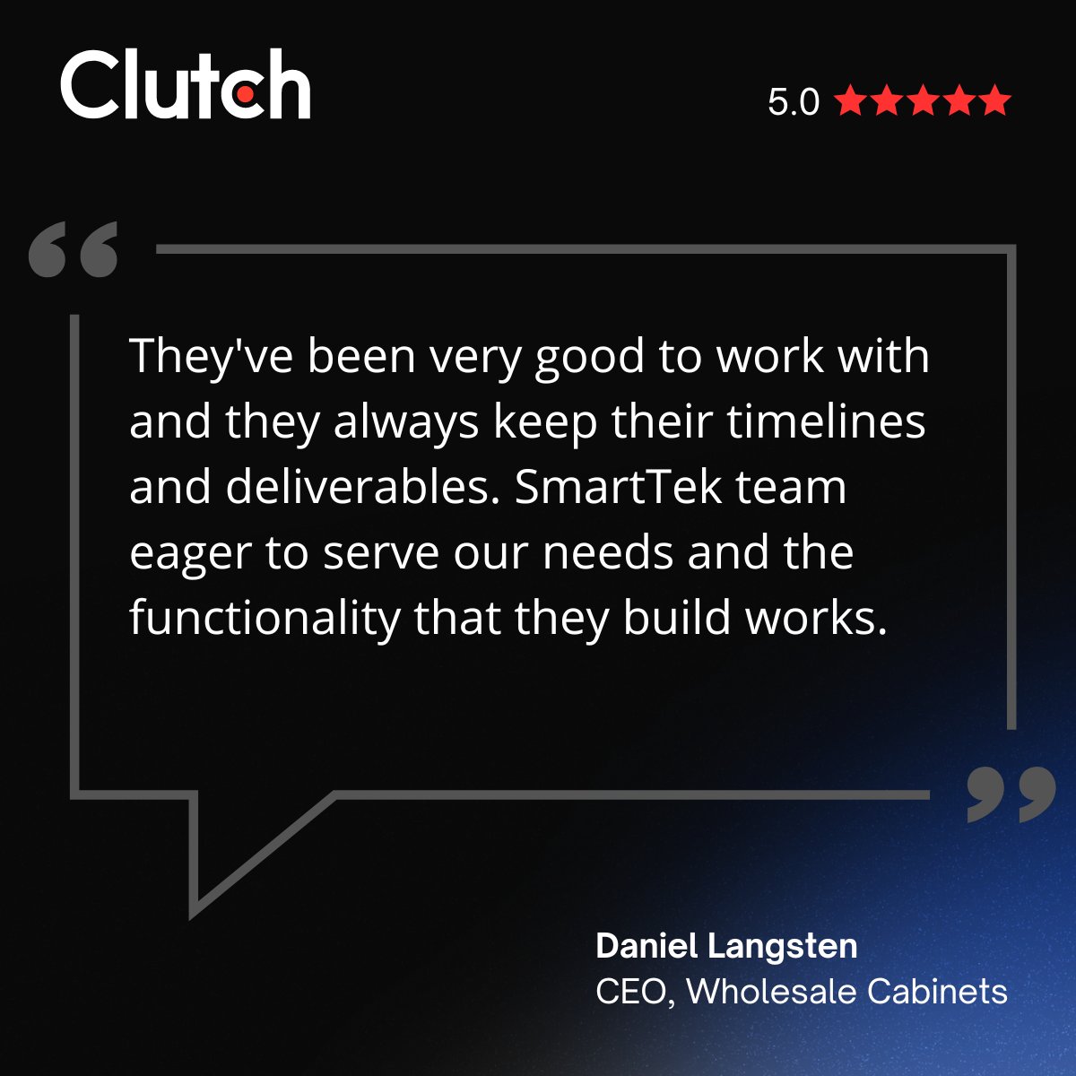 smarttek_llc's tweet photo. Mutual respect and trust are the key pillars of our relationships with other companies 🤝 Wanna know what our clients think about us? Check out our Clutch reviews 👉 https://t.co/nn82iUORnR https://t.co/dfjHDPNpnS