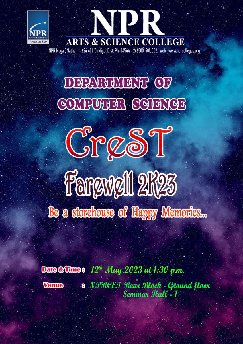 Crest Farewell 2K23 
#nprgi #nprcollege #nprnatham #npr #nprasc #computerscience #farewell2023 #crest
