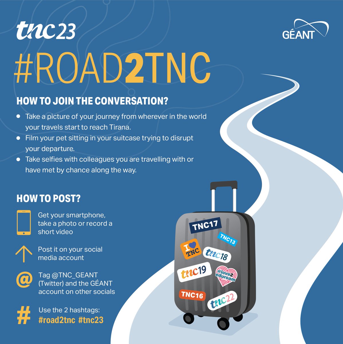 #TNC23 is less than a month away! Are you getting ready to join us in Tirana? And what will your #Road2TNC be this year?

We're curious to hear from you and to see your trip and preparations! Sometimes the journey is almost as important as the destination😉connect.geant.org/2023/05/11/tnc…