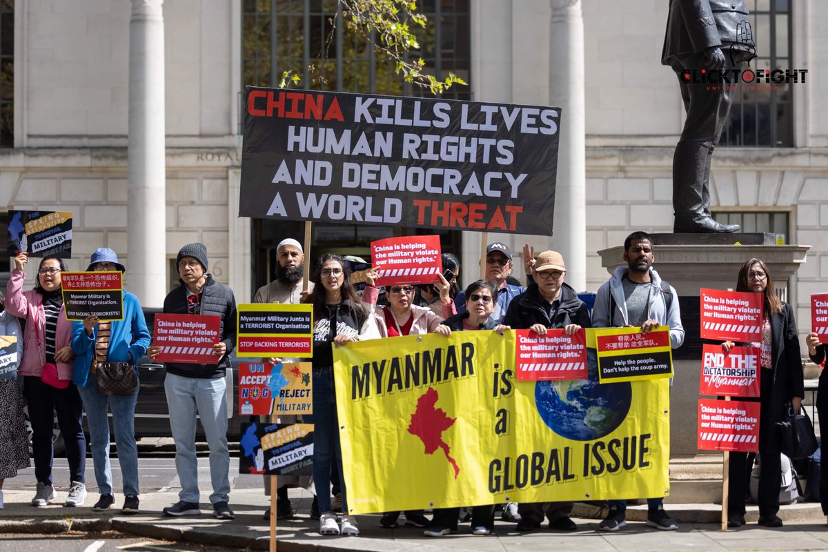 LwinMclay's tweet photo. UK Myanmar Diaspora calling China to stop backing Myanmar Military terrorist 
#CrimesAgainstHumanity 
#MyanmarMilitaryTerrorists 
#Rejectmyanmarmilitary 
#recogniseNUG https://t.co/TvC3K6YFiX