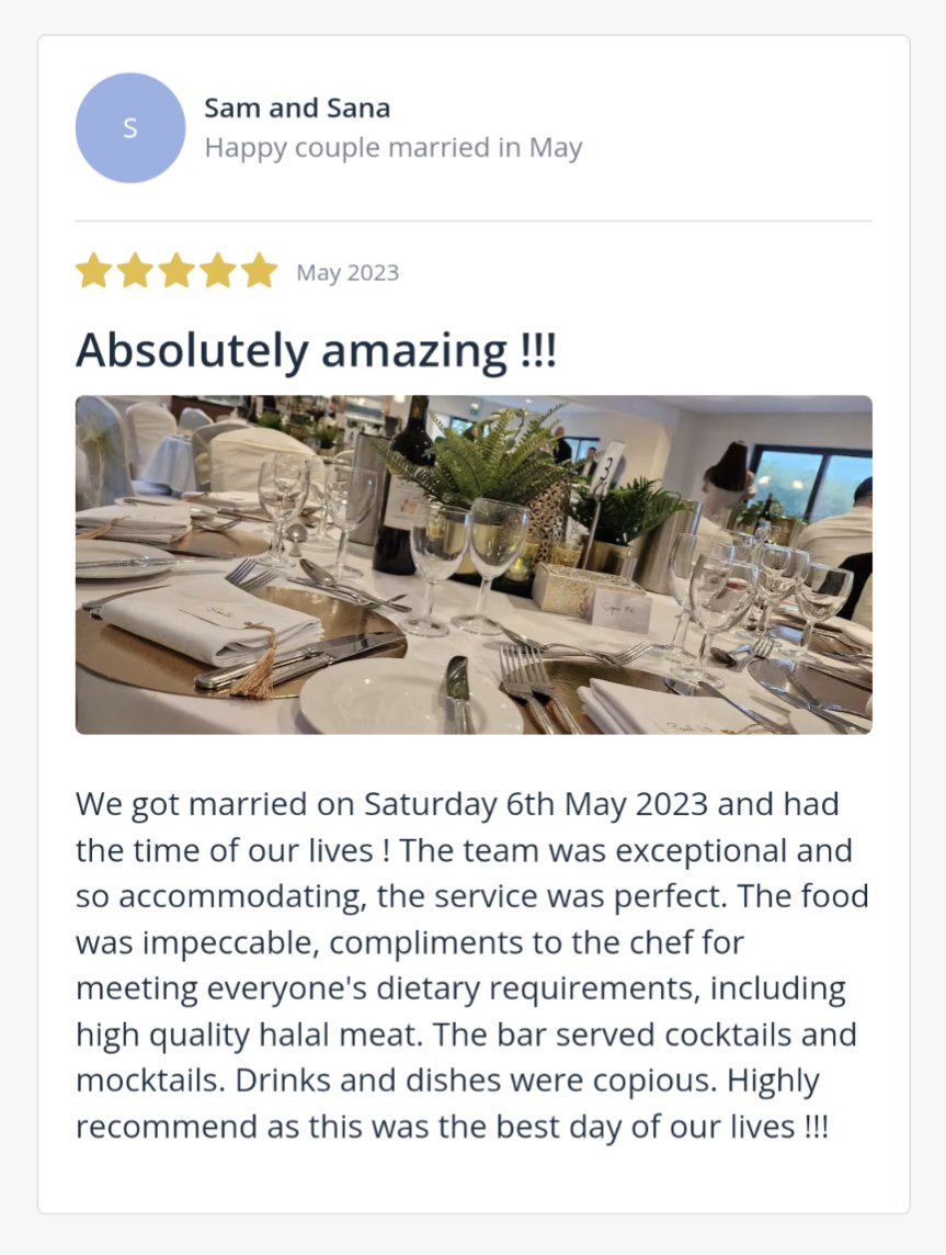 GolfCPGC's tweet photo. It's always nice to receive a ⭐⭐⭐⭐⭐ review. It was a lovely day and thank you for letting us be a part of your big day.

_______________________________

#wedding #weddingvenue #weddingreview #chartridgeparkgolfclub #chartridegepark #bucksweddings #chesham https://t.co/fFRvbifgSh