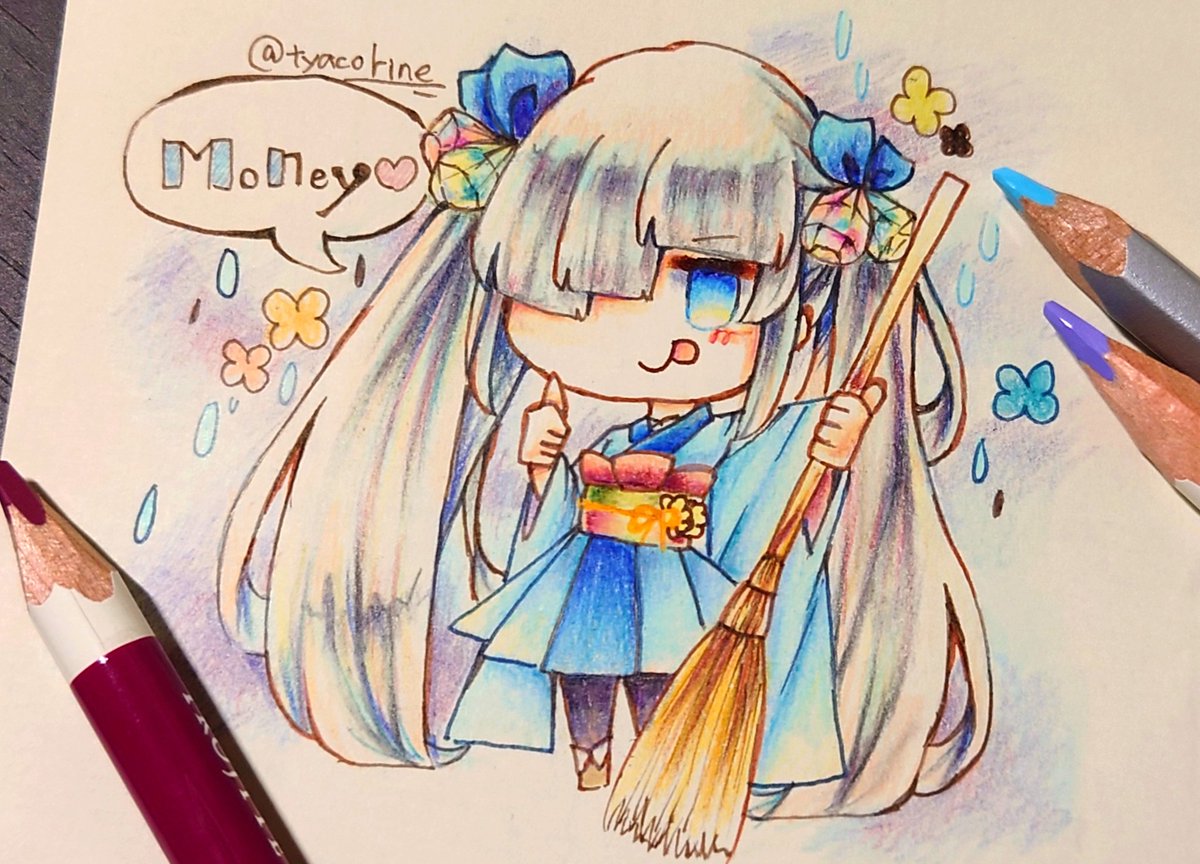 tyacorine's tweet photo. ちびキャラ雨花☔🌸

#アナログ絵
#色鉛筆イラスト
#オリジナル
#彩飾茶会 https://t.co/zMhc3hbHaa