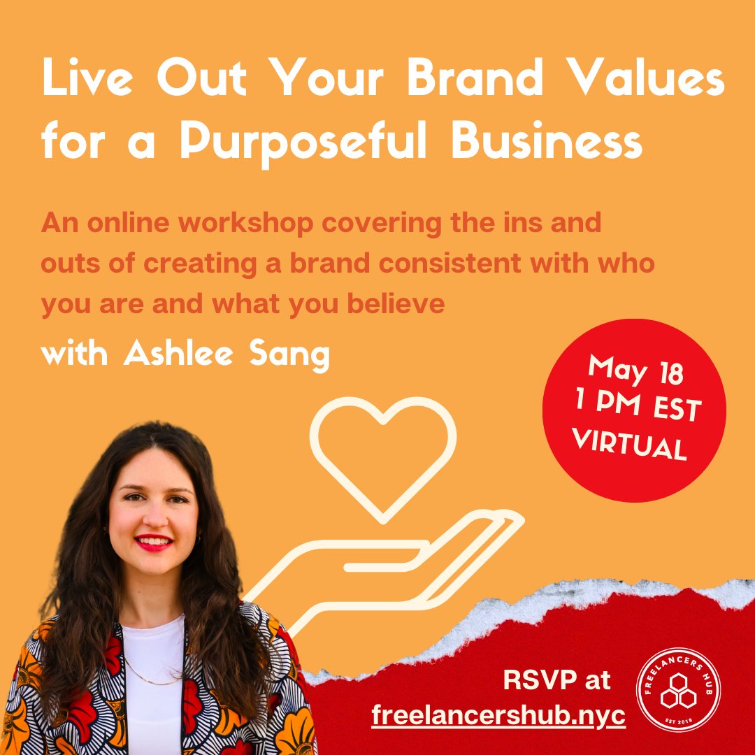 nyc_hub's tweet photo. Having a tough time balancing your ethical guidelines with your bottom line? Join @AshleeSang for our Live Out Your Brand Values workshop 5/18 at 1 p.m.! She'll help you define your brand values and provide a framework for executing them for the long haul https://t.co/UKslV4OG0y https://t.co/4GqfwPusyU