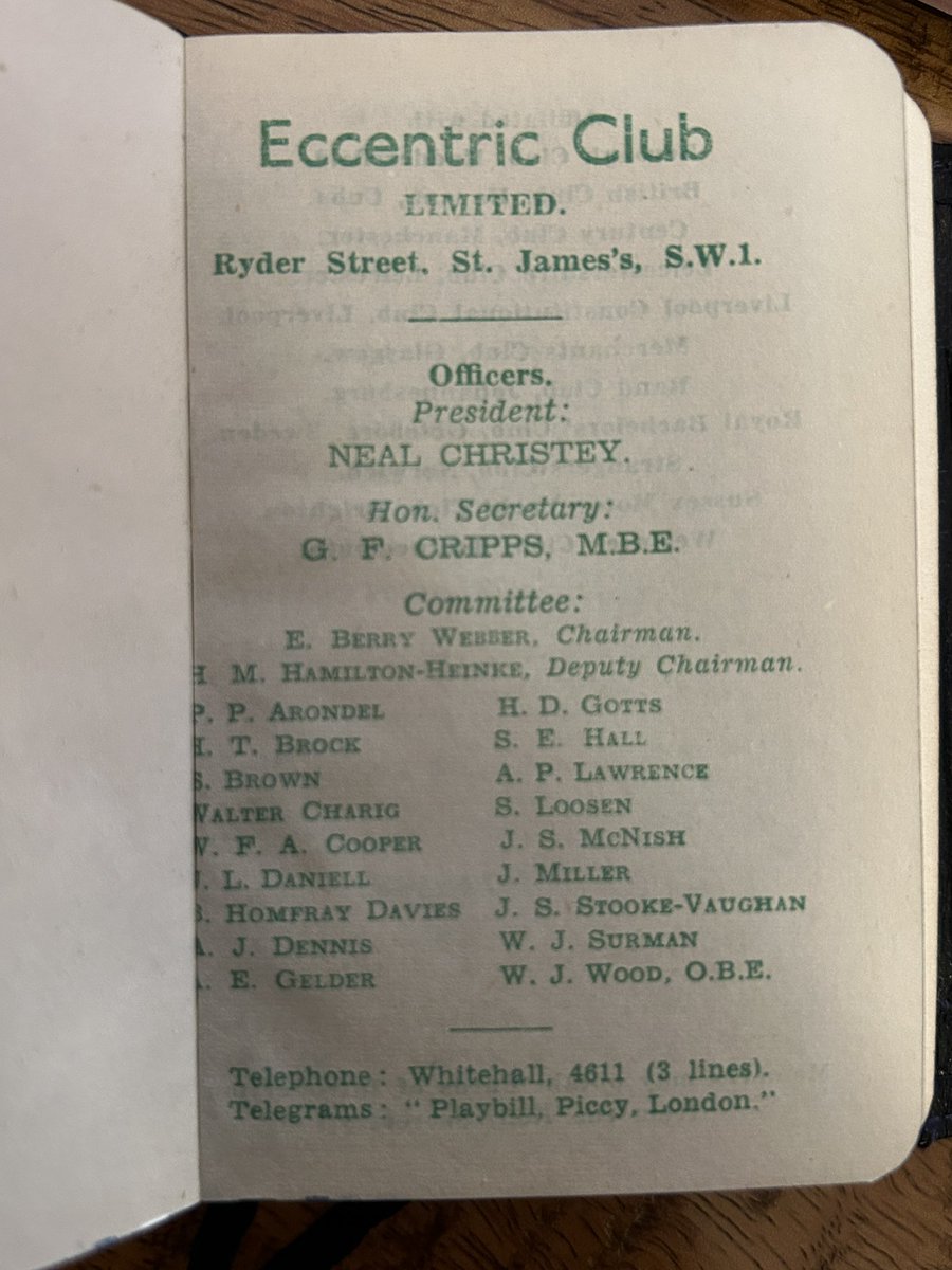 Eccentric_Club's tweet photo. A new donation received by the club from Jessica Pelling - a pocket diary/wallet, usually held by a club member, but on this occasion found among the possessions of Ms Pelling’s late grandfather, who, upon closer inspection of our records, turned out not to be the club member. https://t.co/VKVZzYDHBU