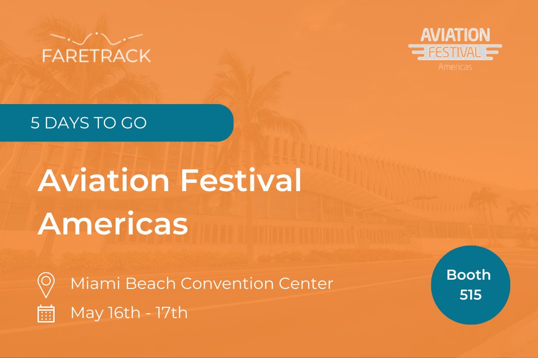 FareTrack's tweet photo. Aviation Festival Americas in #Miami is nearly here!
Come visit the @faretrack team at booth 515 or book a meeting with our team through the event app or via our event calendar using the link: https://t.co/Oxa3RMFxKq
#FareTrack #traveltech #revenue #airlines https://t.co/j2AQqFnsmv