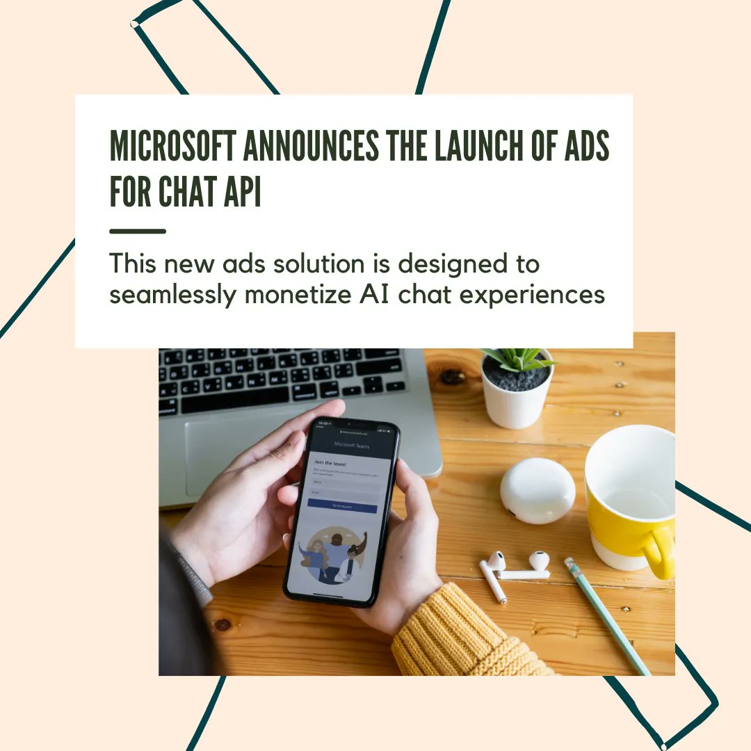 adaptiadesign's tweet photo. Microsoft has introduced Ads for chat API, a new solution aimed at seamlessly monetizing AI chat experiences for advertisers and consumers with native, engaging ad experiences. 

#adaptia #seohealth #AIchat #digitalmarketing #digitalmarketingstrategy #seostrategy #searchranking https://t.co/r8qBQIMogi