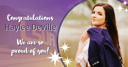 RapidesDa's tweet photo. Join us in congratulating Haylee Deville for earning her Bachelor's Degree in Criminal Justice at LSUA. Haylee, your DA family loves you and we're so proud of you. We can't wait to see what you do next! 💜💛💜💛 https://t.co/2WNxdyhsiV