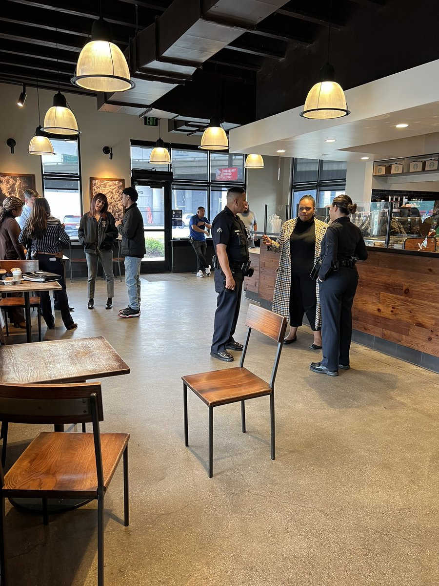 RampartCTCSU's tweet photo. Good morning LA!! Stop by @Starbucks at 1403 S Alameda for Coffee with a Cop.  Grab a free cup of coffee and have a great conversation with @NewtonLAPD and @LAPD_CTD officer about crime prevention and traffic safety.  @LAPD24MX13 @LabradaAl @lapdmikeoreb @LAPDHQ https://t.co/QDmouwKb9m