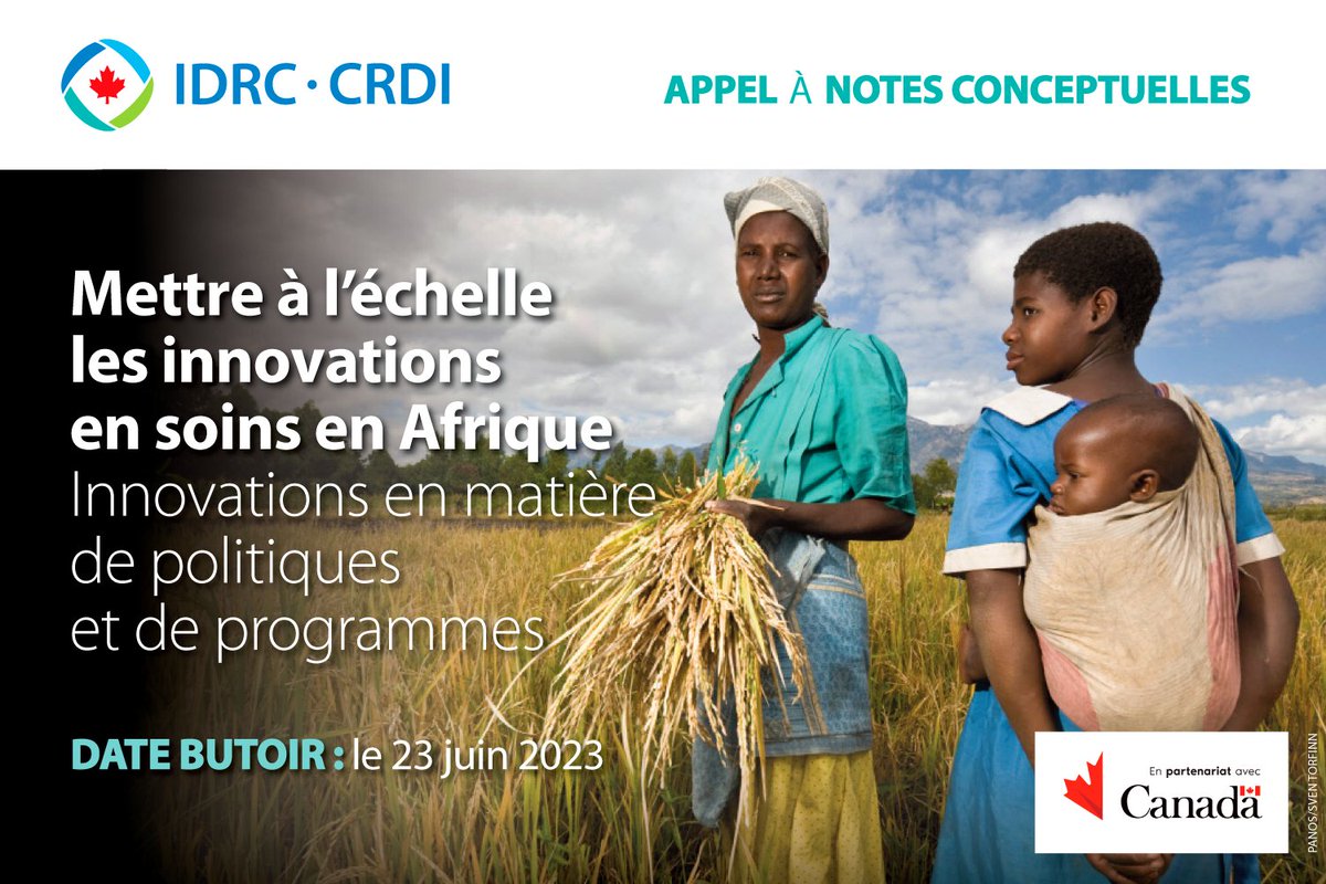 IDRC | CRDI (@idrc_crdi) on Twitter photo Recherchons des notes conceptuelles sur la mise à l’échelle de l'impact des innovations de politiques et de programmes reconnaissant, réduisant et redistribuant le #TravailDeSoinsNonRémunéré des femmes en #Afriquesubsaharienne. Notre partenaire <a href="/DevCanada/">Développement Canada</a>. bit.ly/3B8dx0C Recherchons des notes conceptuelles sur la mise à l’échelle de l'impact des innovations de politiques et de programmes reconnaissant, réduisant et redistribuant le #TravailDeSoinsNonRémunéré des femmes en #Afriquesubsaharienne. Notre partenaire <a href="/DevCanada/">Développement Canada</a>. bit.ly/3B8dx0C