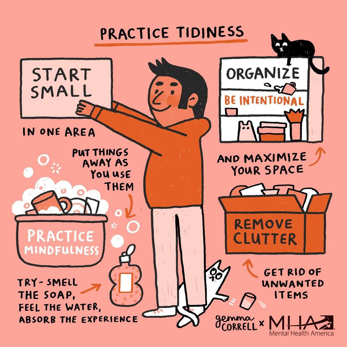 Your living space doesn’t need to be spotless, but clutter can be harmful to your #mentalhealth—contributing to stress, #depression, and trouble focusing. 

Learn more about creating healthy home environments: bit.ly/3paJW3U  

🎨: <a href="/gemmacorrell/">Gemma Correll</a>