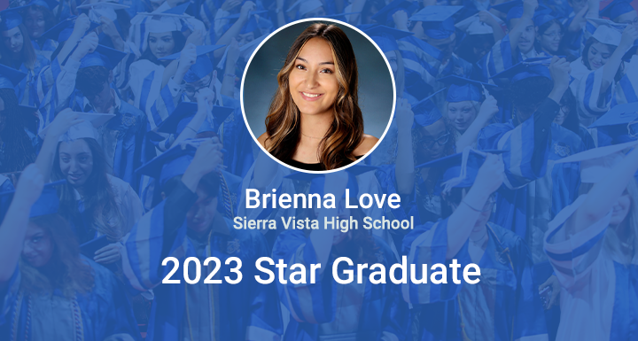 ClarkCountySch's tweet photo. Way to go Brienna Love! She is being recognized as Sierra Vista High School's 2023 Star Grad! Brienna is an example for her peers with all of the volunteer work she did while maintaining her academics. Read more about her story here: https://t.co/Kw6LdSCmu2 #StarGrad #WeAreCCSD https://t.co/fTuaGndCSq